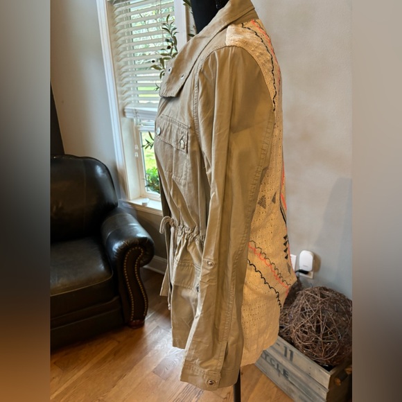 BLU PEPPER Womens Lg Utility Jacket Sinched Southwestern Sweater Back khaki - Picture 5 of 10